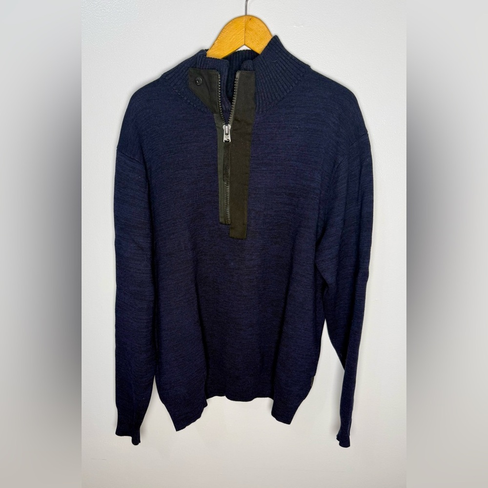 G-Star Men's Navy Knit Half Zip Sweater Stand Collar | XL
